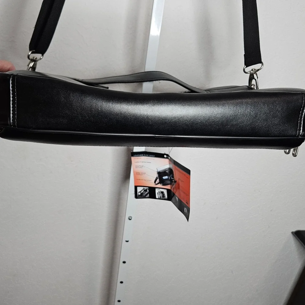 Samsonite Leather Slim Briefcase Laptop Bag Black Business Travel Shoulder NWT